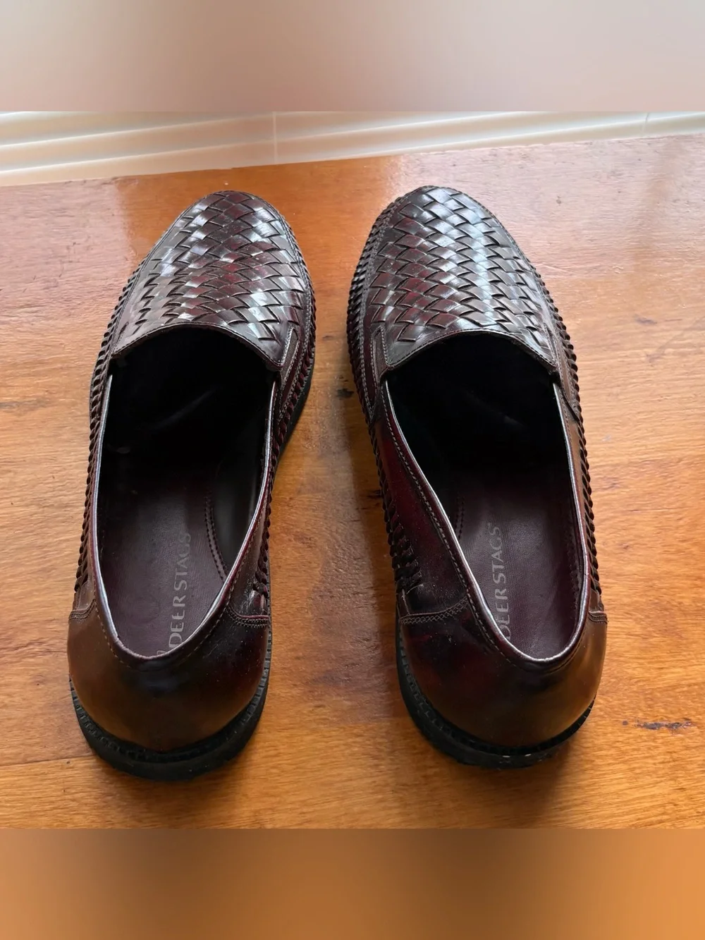 Deer Stags Men's Woven Leather Slip-On Loafers in Dark Burgundy